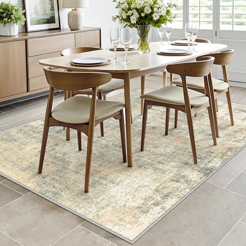 Machine Washable Area Rug 3x5 Beige Gray Modern Abstract Neutral Office Door ... - Picture 5 of 8