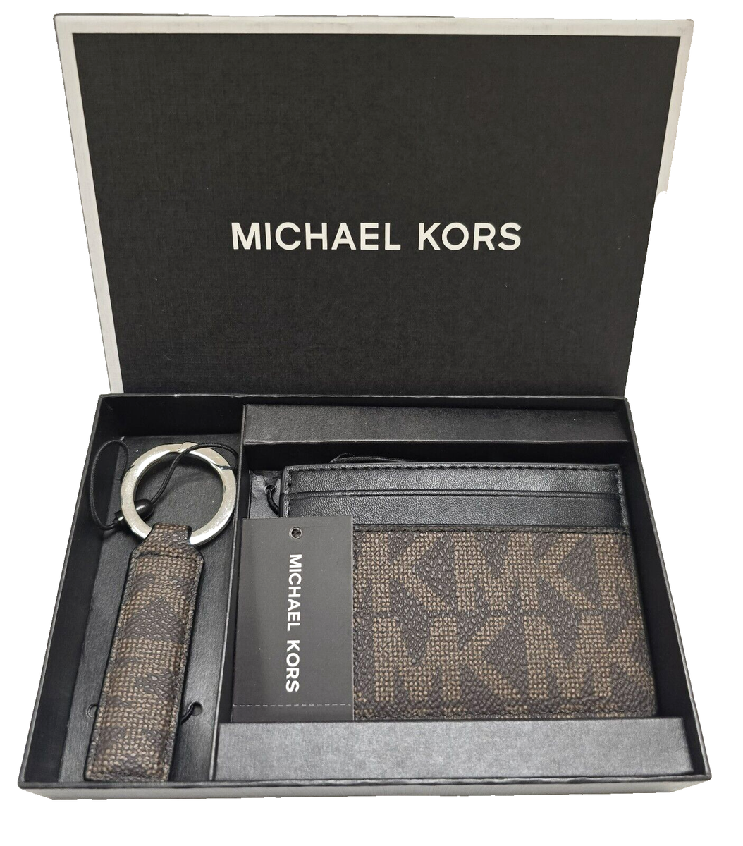 MICHAEL KORS BROWN MK LOGO SIGNATURE SLIM CARD CASE MEN'S