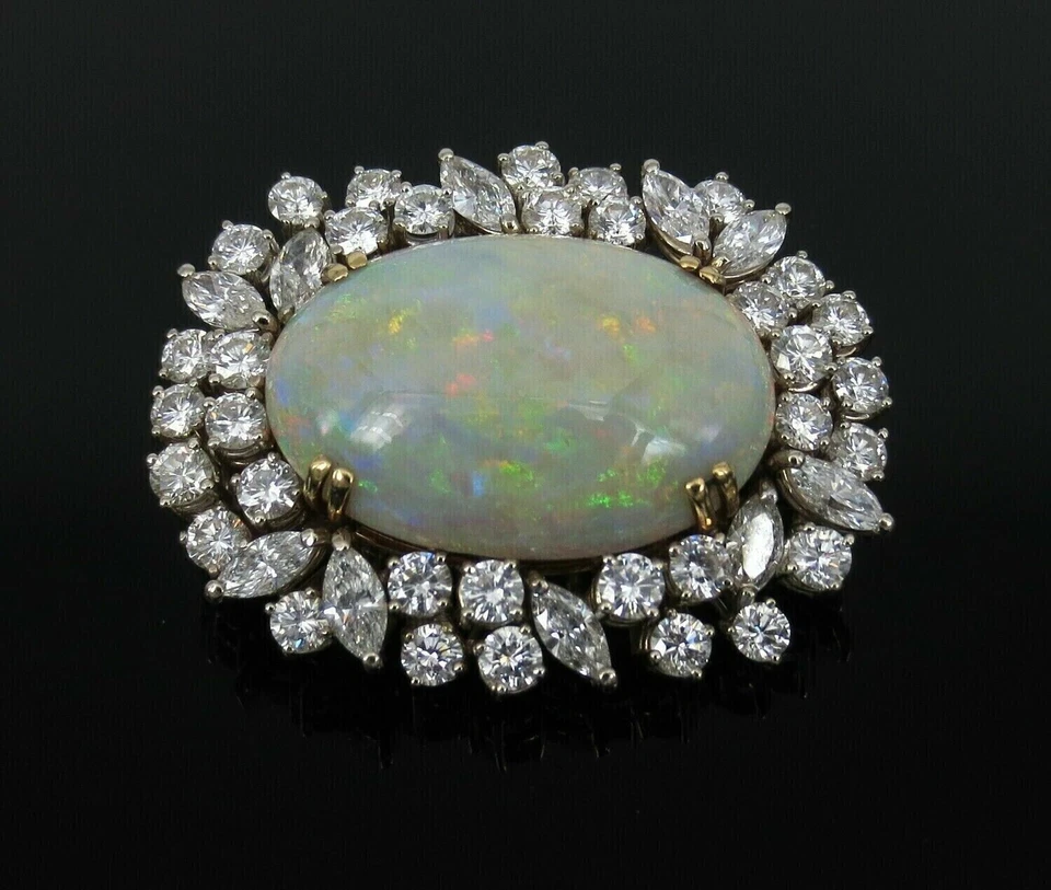 Broche vintage de ópalo de fuego simulado de corte ovalado de 5 quilates enchapado en oro amarillo de 14 quilates Foto 2 de 4