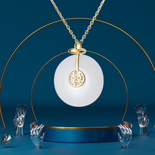 White Jade Gold Plated Sterling Silver Necklace - Gratitude Necklace - Picture 6 of 10