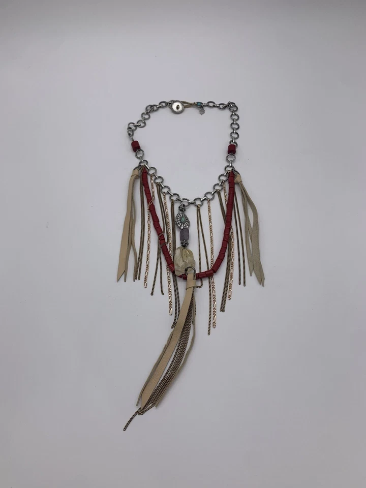 De colección. "Collar y colgantes de cuero y plata dorada estilo nativo de 16"" LUCKY BRAND Foto 3 de 4