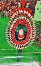 Fibre-Craft PANORAMA SANTA Green Flocked Sequin Bead Vtg Christmas Ornament Kit