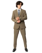 Slim Fit 2 Button Mens Suit Peak Lapel Army Green Semi Stretch 9936 By AZAR MAN