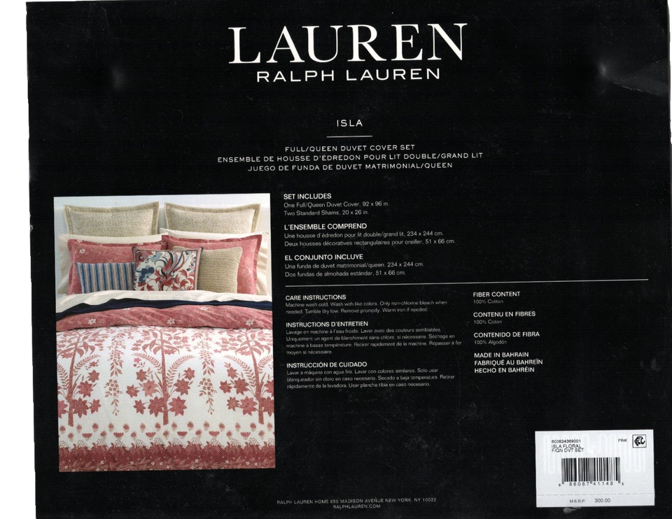 Ralph Lauren ISLA Floral Full / Queen Duvet Cover & Shams Set 3pc NIP
