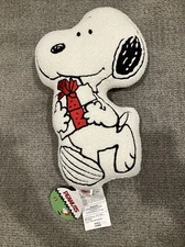 Peanuts Snoopy Winter Christmas Red Bow Gift Box Sherpa Decorative Pillow 12x17
