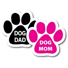 Dog Dad and Dog Mom Pawprint Car Magnets, 2 Pack, 5" Paw Print Auto Truck Decal