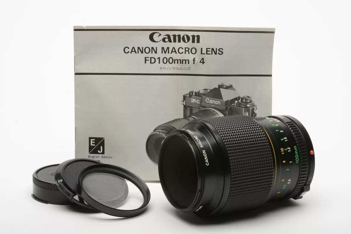MINT- CANON NEW FD 100mm F4 1:1 MACRO LENS, CAPS, UV, INTR