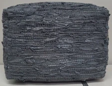 SIMPLIHOME Fredrik Square Pouf, Footstool, Upholstered in Grey Woven Leather