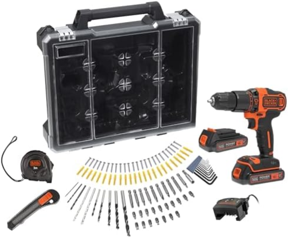 BLACK+DECKER Trapano a percussione da 18V, 2 batterie da 2Ah, caricabatterie da