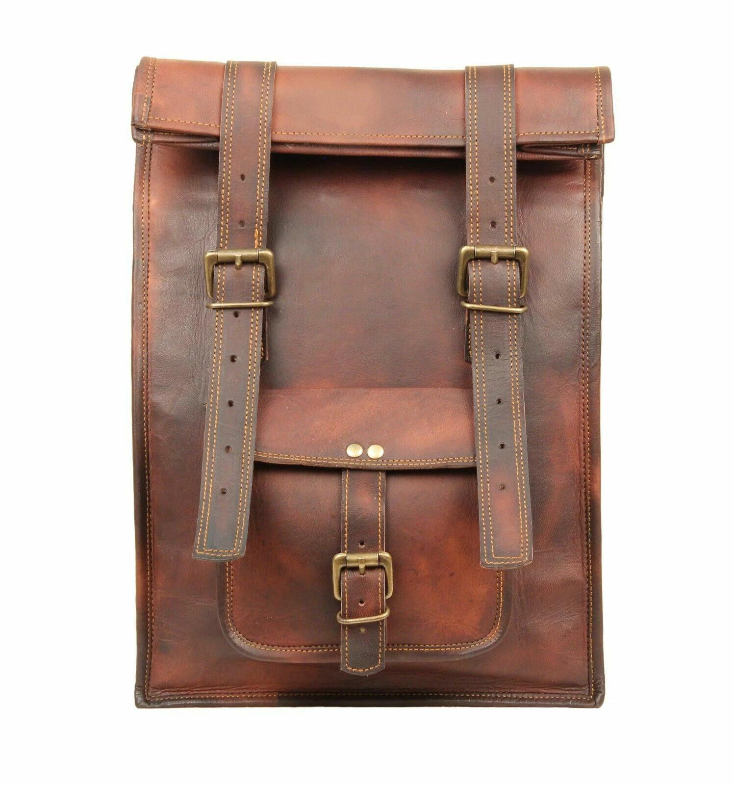 Roll in vintage Quality Leather Bag Rucksack Backpack Travel Walking Handmade