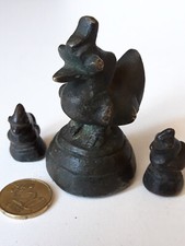 3 Poids à opium oiseau ( canard poule ) bronze Birmanie anciens