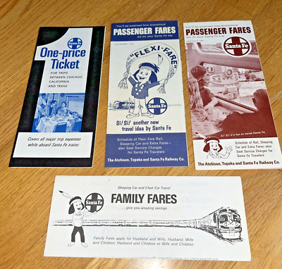 4 - 1969 & 1970 SANTA FE Railroad PASSAGIERTARIFE / FAMILIENTARIFE Prospekte