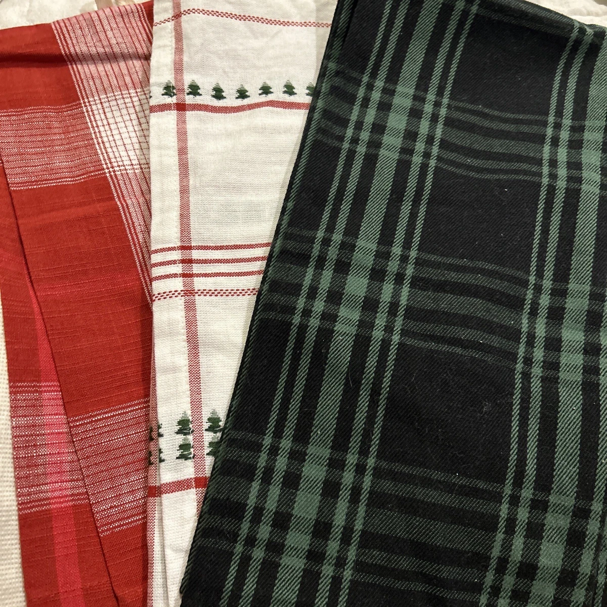 4 New Threshold Red/Green Plaid Kitchen Towels