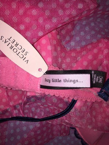 Victoria's Secret SEXY LITTLE THINGS Pink Polka Dot Blue Trim Baby Doll Size 36C - Picture 6 of 6