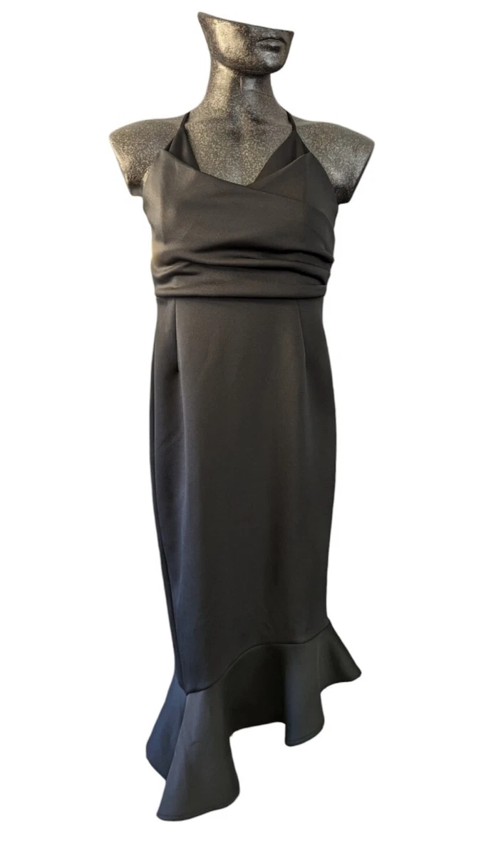 Black Pephem Dress ASOS Scuba Midi Asymmetric Fishtail Mermaid