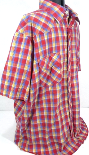 Rustler-Mens Vintage Short Sleeve Western Pearl Snap Shirt-XL Extra Large-Plaid - Picture 5 of 7