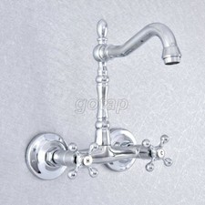 Polished Chrome Wall Mount Swivel Spout Kitchen Sink Faucet Mixer Basin Tap