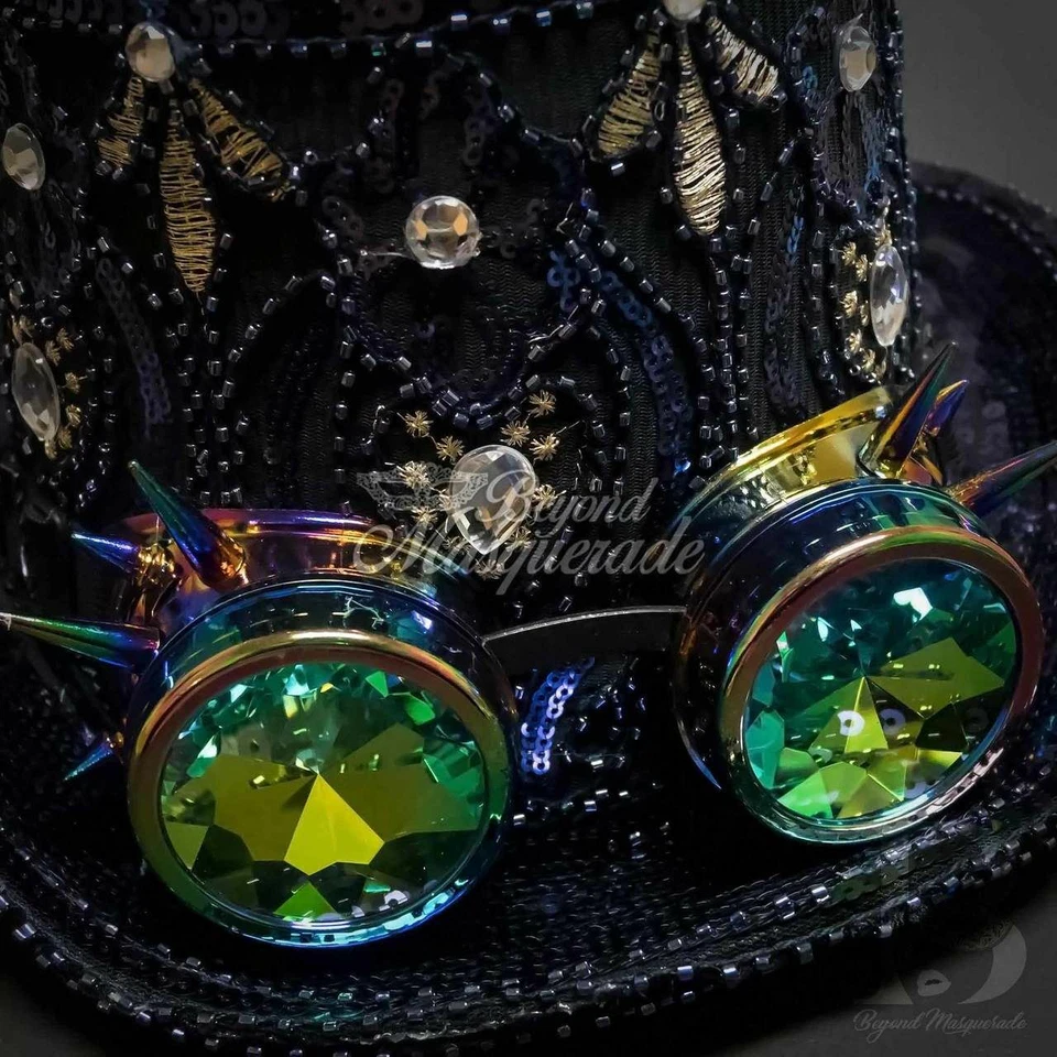 Steampunk Hat | Navy Blue Sequin Hat with Kaleidoscope Goggles FS1217 - Image 2 of 4