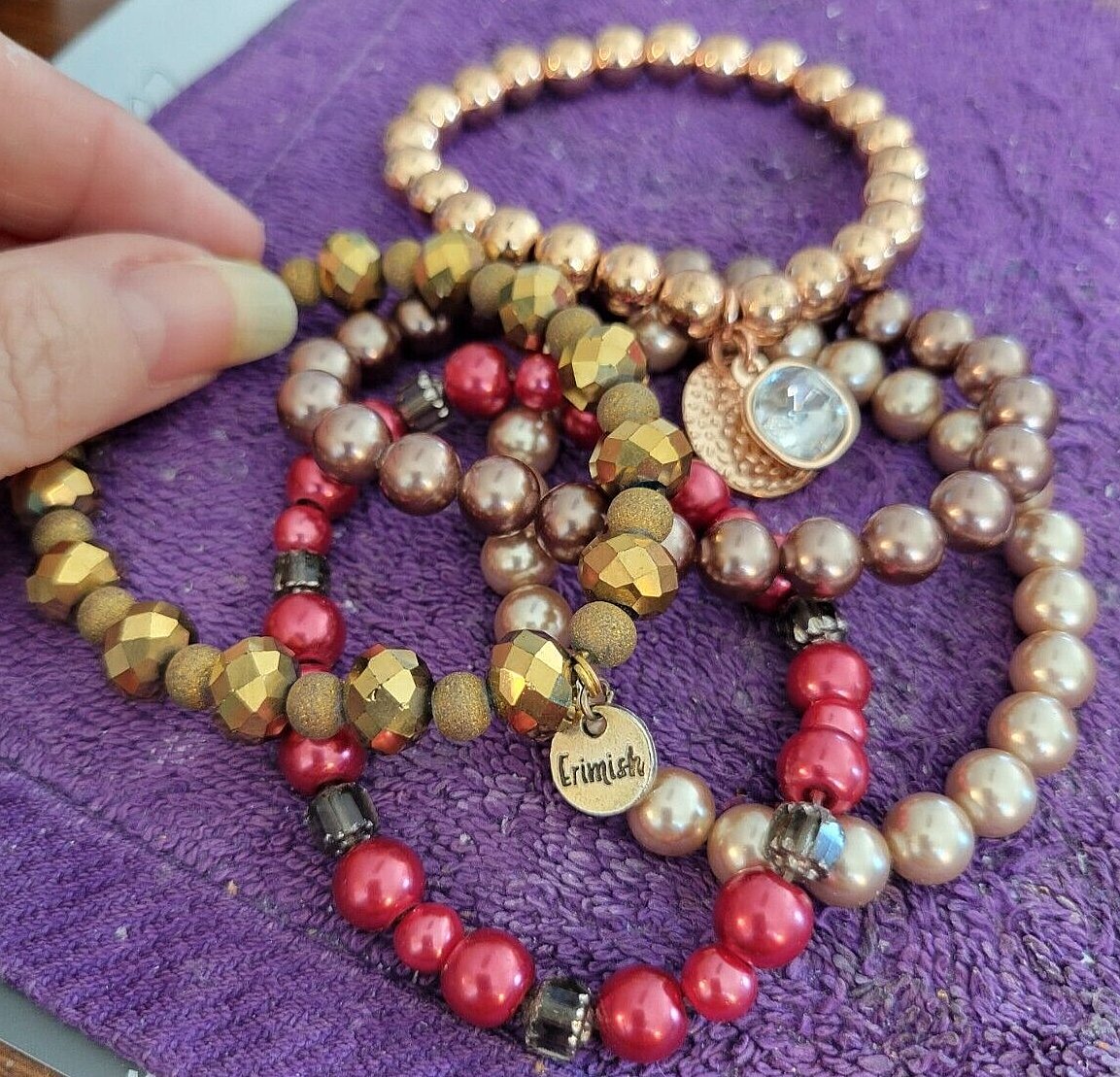 5PC Vintage Pearl Beaded Bracelet Set - Multi-Color Shine - Fun & Rare - 7 Inch-image