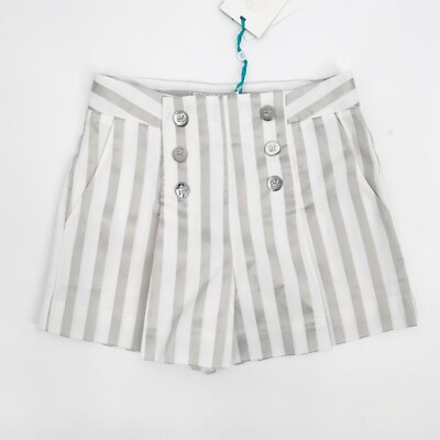 Girls Size 10 Bermuda Shorts Abel & Lula Silver & White Stripe Snap Closure