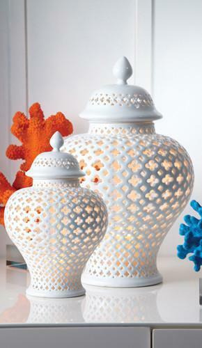 Williams-Sonoma Home Lanterna Barattolo Zenzero Quadrifoglio Bianco Cartagine, Grande - Foto 1 di 4