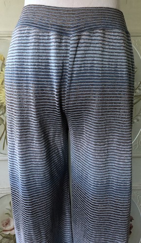 VTG KANGRA ITALY COTTON RAYON STRIPE ZIGZAG KNIT PANTS BLUE METALLIC SILVER 42 - Picture 9 of 12