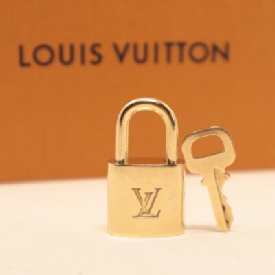 LOUIS VUITTON PadLock Lock & Key Brass Gold Authentic Number random Japan