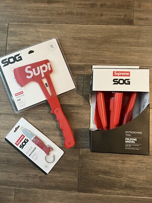 Supreme SOG HAND AXE SS18 FOLDING SHOVEL FW17 KEYTRON KNIFE Red