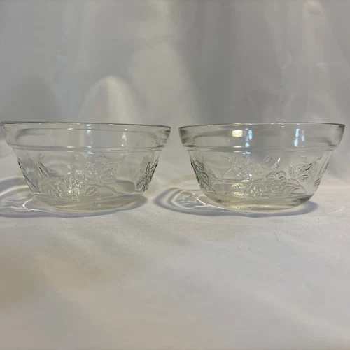 VTG Federal Glass Spring Blossom Clear 5" Glass Bowls - Set of 2