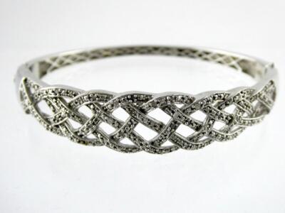 Karis Bonded Gold Silvertone Natural Diamond Accent Hinged Bracelet 7.25 Inches