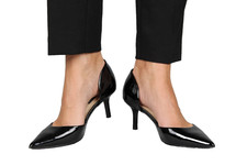 Nine West Black Patent Pumps Womens 8M D'Orsay Pointed Toe Stiletto Mid Heel