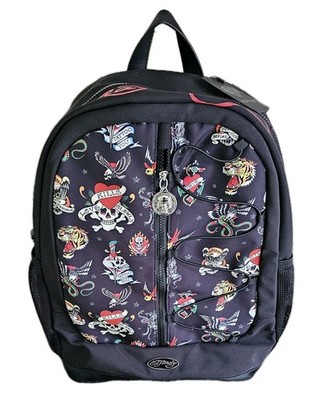 Ed Hardy Unisex Adult Backpack Black Tattoo-style Print NWT 