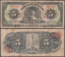 El Banco De Mexico, 5 Pesos, 1961, VF+, P-60