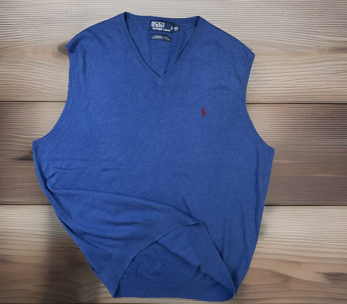 Polo Ralph Lauren maglione gilet pullover scollo a V pima cotone uomo tg 2XLT blu alto