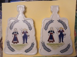 Vintage Ceramic Farmhouse Trivet Fred Roberts Farmer & Wife Set Of 2 💕 