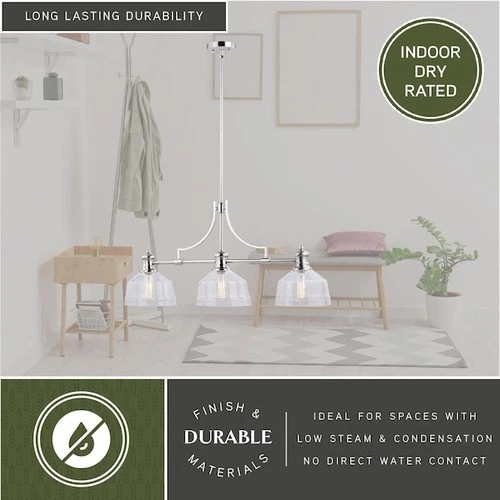 VAXCEL H0221 Beloit 3L Nickel Farmhouse Linear Chandelier Island Pendant Light - Picture 2 of 9