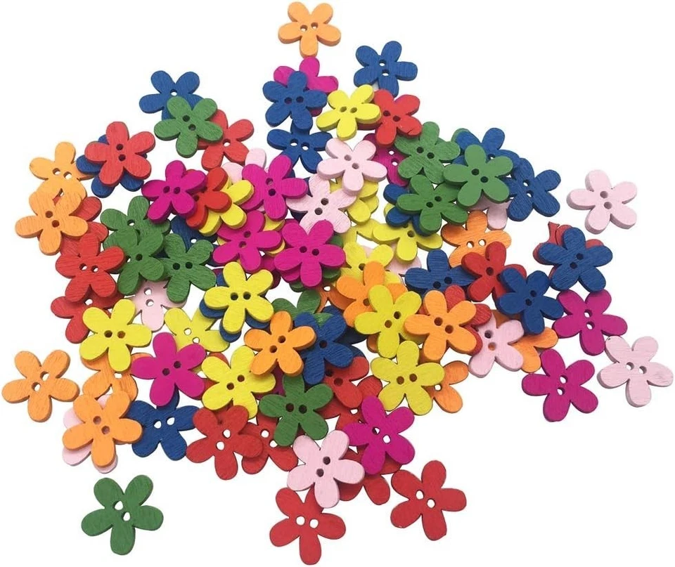Delightful 100 Pack of 15MM Mixed Color Flower Buttons for Scrapbooking & Sewing - Image 4 of 4