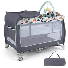 4 in 1 Baby Playard w/Toy Bar Folding Pack Play Bassinet Changing Table Green
