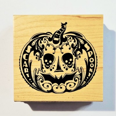 SCARY CREEPY SPOOKY Inkadinkado Rubber Stamp Halloween Pumpkin Ghost Skull HHHH