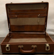Brown Leather Presto Briefcase Attache Football Leather Gold Hardware Keys Work
