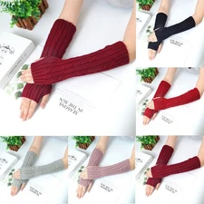 Wrist Warmer Women Winter Long Knitted Mitten Fingerless Arm Gloves Fashion Hand