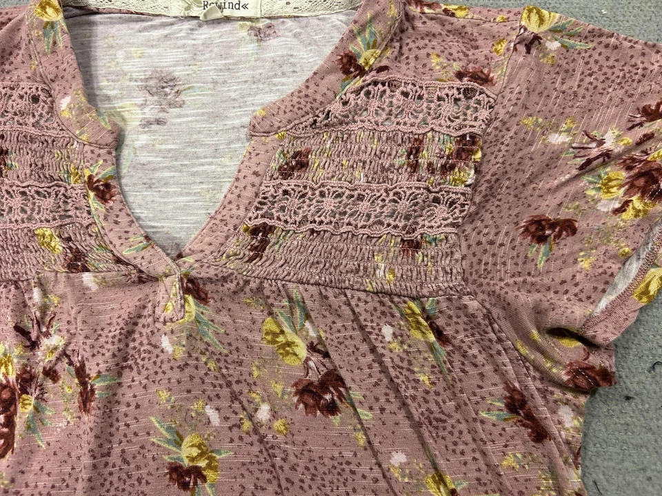 Camisa Rewind Mujer Mediana Rosa Floral Boho Crochet Encaje Babydoll Coqueta Y2K Foto 4 de 4
