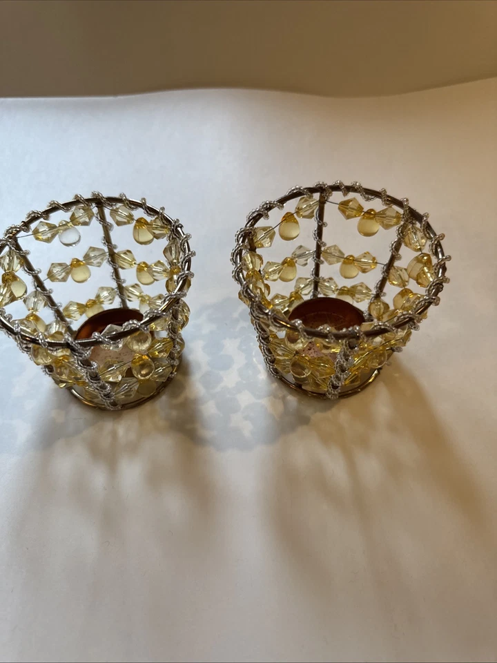 Two Tea Light Holder with Yellow beads - Image 2 of 4