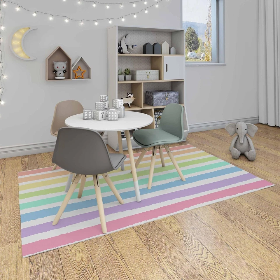 Non-Slip Area Rugs Watercolor Pastel Brush Strokes Striped Blue Rainbow Patte... - Image 2 of 4