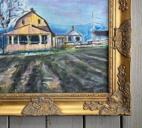 Original Painting Farms In Spring Blossom Fauvism Landscape Gold Leaf Framed Art - Picture 7 of 11
