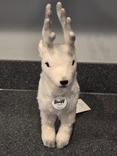 Steiff Renny Rentier White Alpaca Weiss Reindeer 12" 040450 Grey Accent Fur