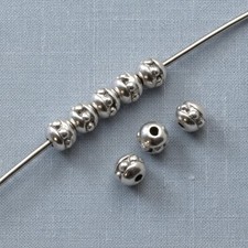 Antique Silver Beaded Spacer: Round Textured Accent Beads 50-Pack