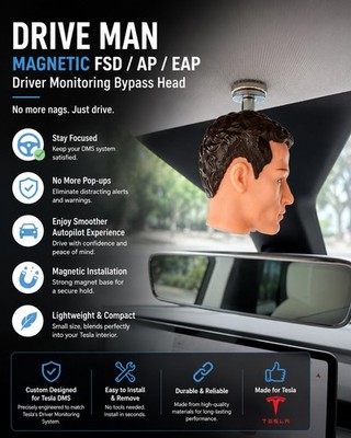 Fun Magnetic Mini Head Tesla Figurine | Car Interior No NAG Ornament | FSD Nag