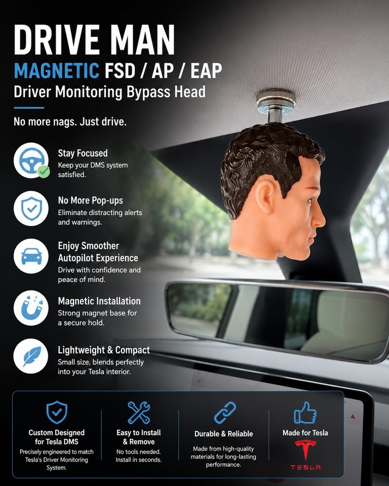 Fun Magnetic Mini Head Tesla Figurine | Car Interior No NAG Ornament | FSD Nag