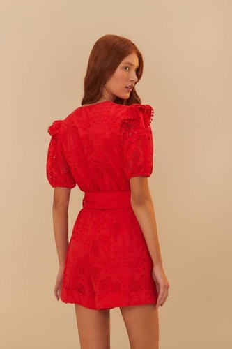 NWT AUTH FARM RIO Red Eyelet Beaded Belt Romper Sz LARGE L FREE SHIP - Picture 4 of 5